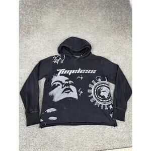 Timeless Hoodie Mens Large Black Face World Clock Graphic Fleece Sweatshirt